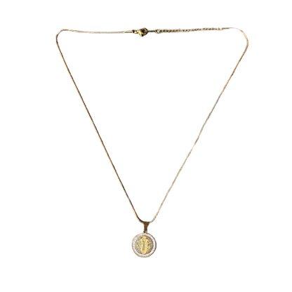 COLAR DOURADO MEDALHA SÃO BENTO COM STRASS  (1 UNIDADE)