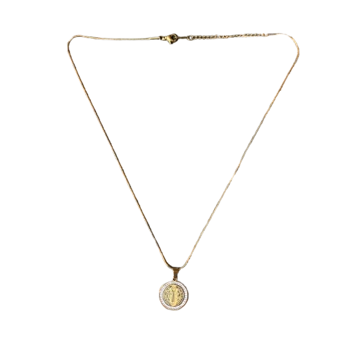 COLAR DOURADO MEDALHA SÃO BENTO COM STRASS  (1 UNIDADE)