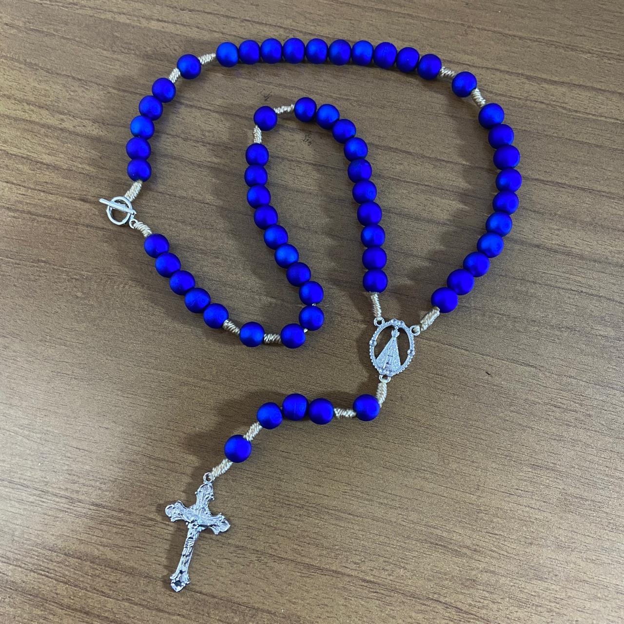 TERÇO PÉROLA AZUL NOSSA SENHORA APARECIDA 10MM  ( 6 UNIDADES)