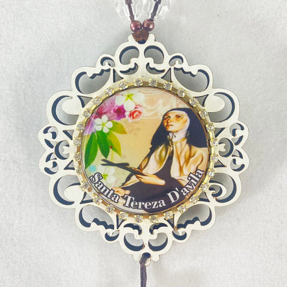 MEDALHÃO DE PORTA RESINADO COM STRASS SANTA TERESA D'AVILA (1 UNIDADE)