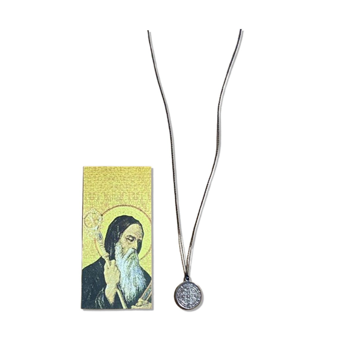 CORDÃO COM MEDALHA SÃO BENTO PRATEADA  (1 UNIDADES)