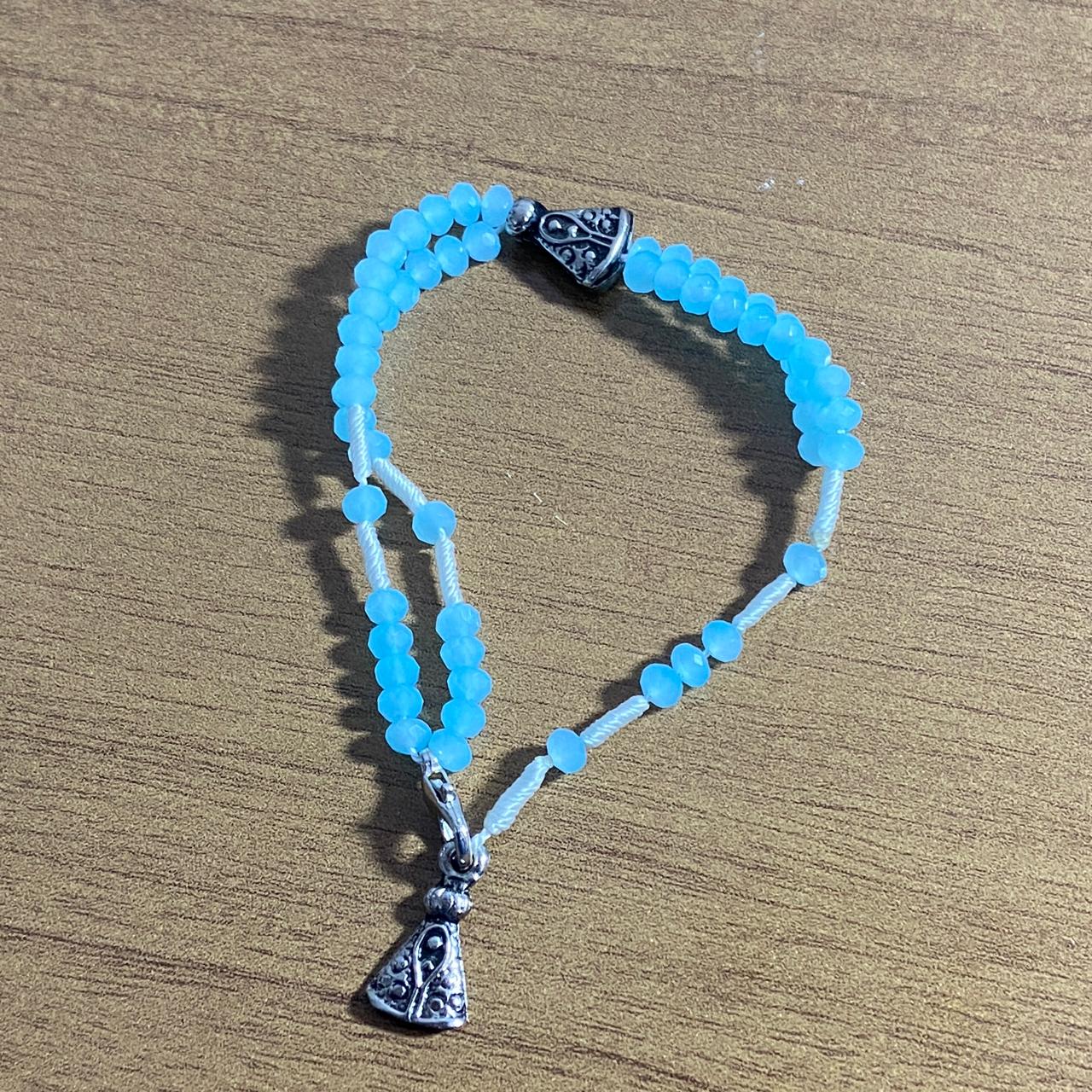 TERÇO PULSEIRA CRISTAL NOSSA SENHORA APARECIDA AZUL BEBÊ  (3 UNIDADES)