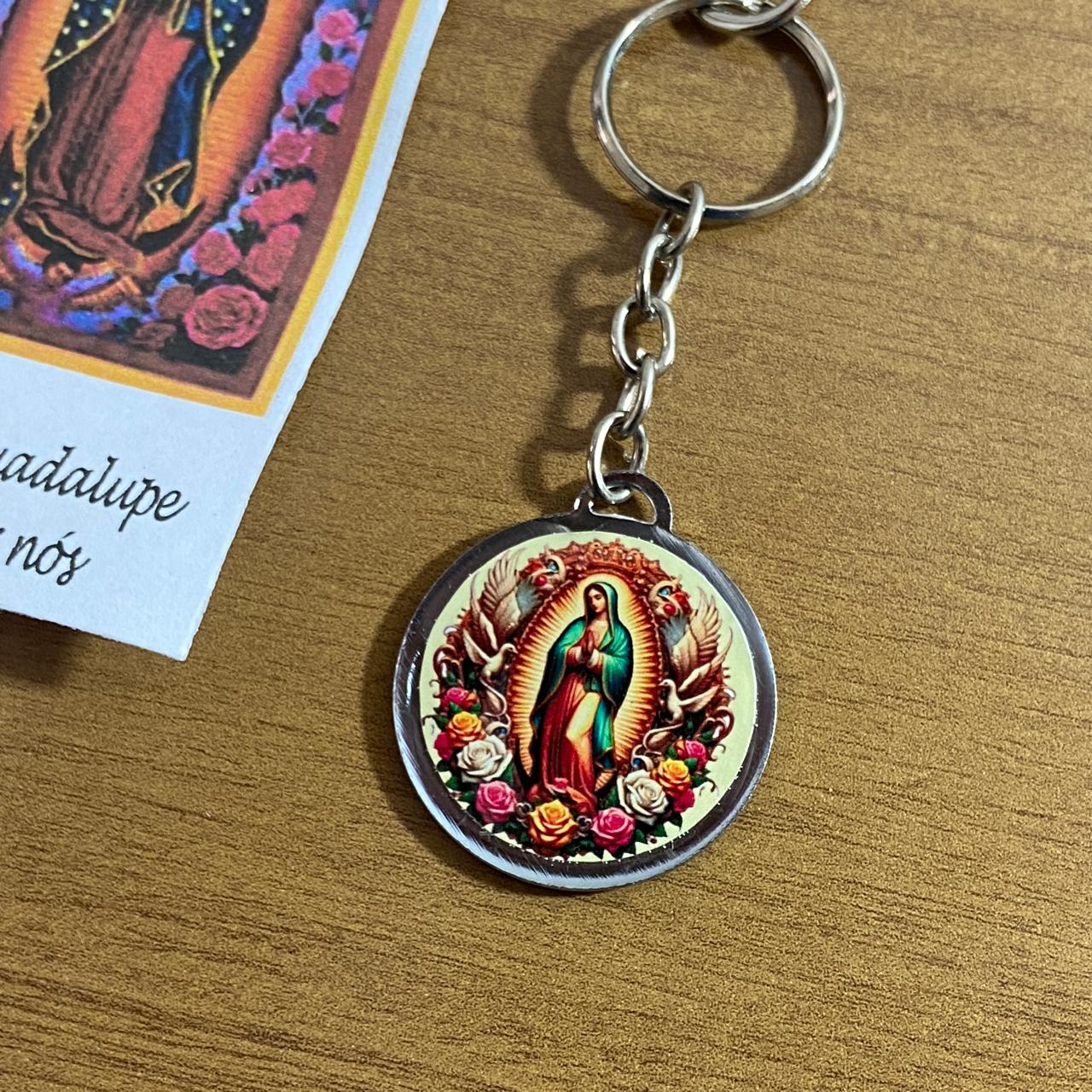 CHAVEIRO METAL DUPLA FACE COM MOSQUETE NOSSA SENHORA DE GUADALUPE (6 UNIDADES)