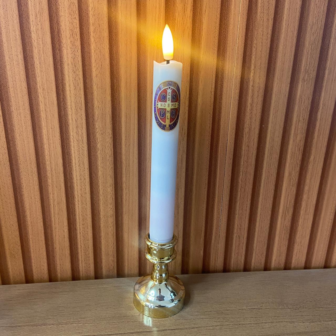 VELA ELETRÔNICA PALITO COM PEDESTAL MEDALHA SÃO BENTO 25CM (1 UNIDADE)