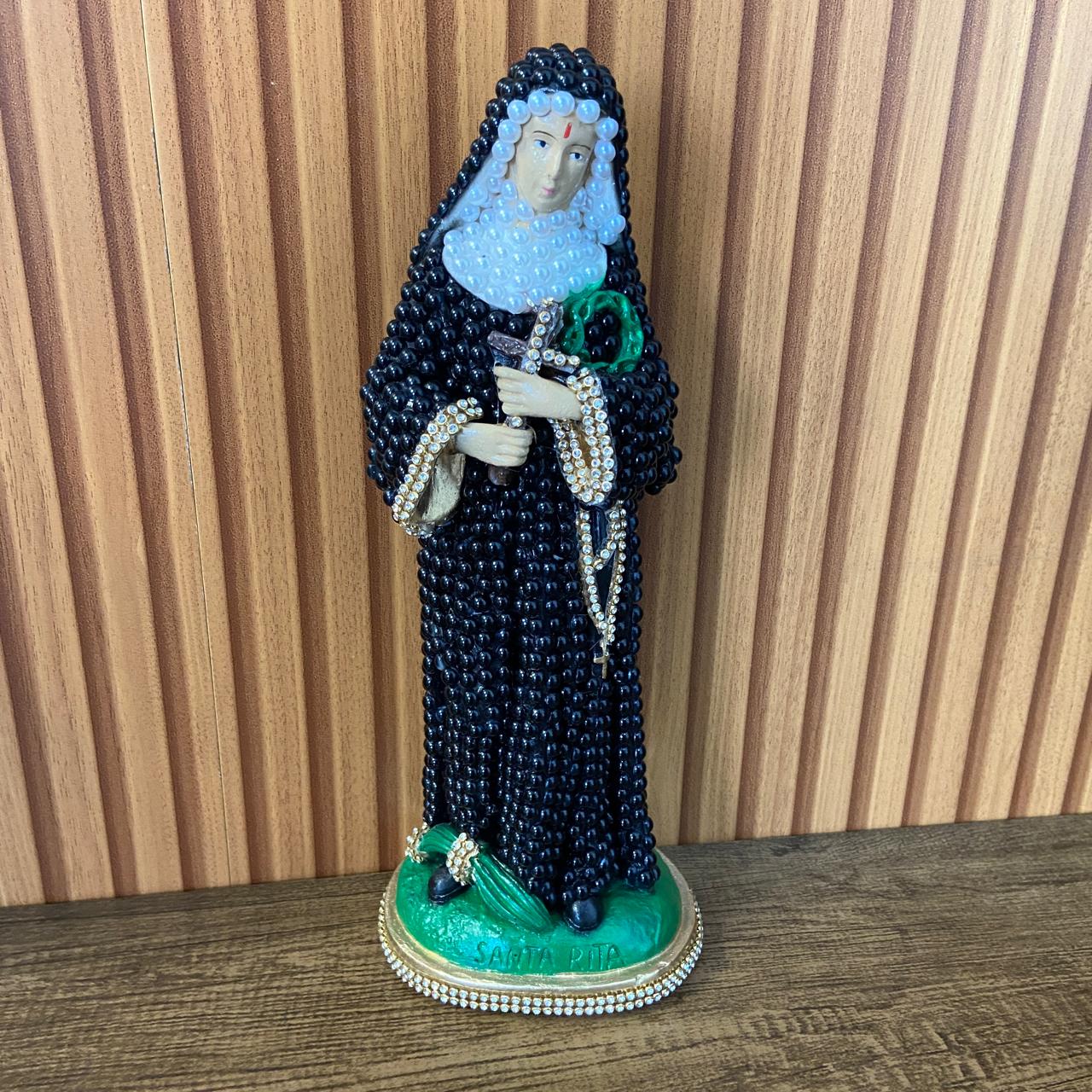 IMAGEM DE GESSO SANTA RITA PEROLADA COM STRASS 29CM (1 UNIDADE)