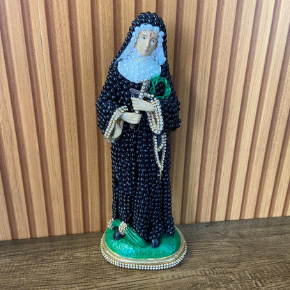 IMAGEM DE GESSO SANTA RITA PEROLADA COM STRASS 29CM (1 UNIDADE)