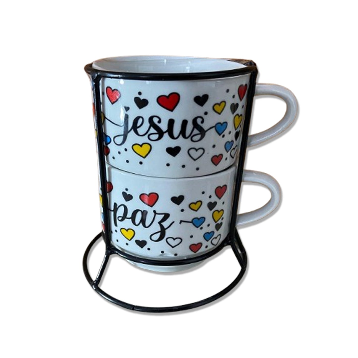 XÍCARA BRANCA EMPILHÁVEL JESUS E PAZ  ( 2 UNIDADES)