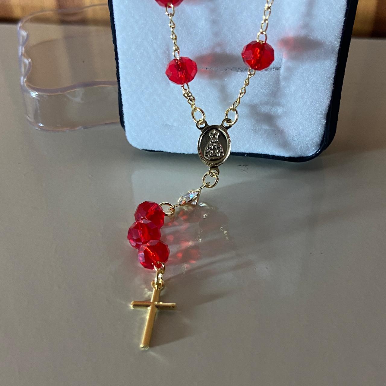 TERÇO GARGANTILHA CRISTAL VERMELHO 06MM  (3 UNIDADES)