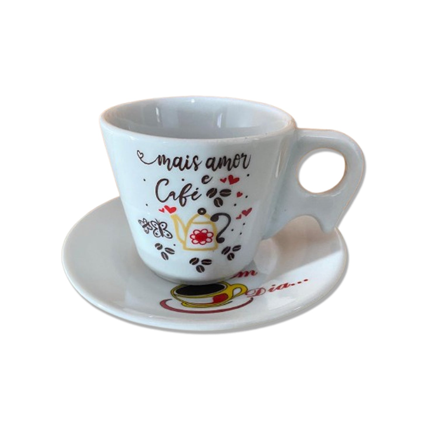 XÍCARA COM PIRES MAIS AMOR E CAFÉ 200ML (1 UNIDADE)
