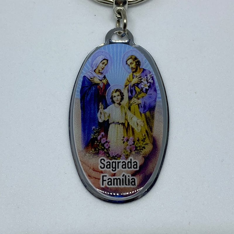 CHAVEIRO RESINADO OVAL SAGRADA FAMÍLIA (12 UNIDADES)
