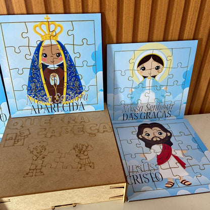 KIT QUEBRA CABEÇA INFANTIL MDF SANTOS SORTIDOS MOD1 (5 UNIDADE)