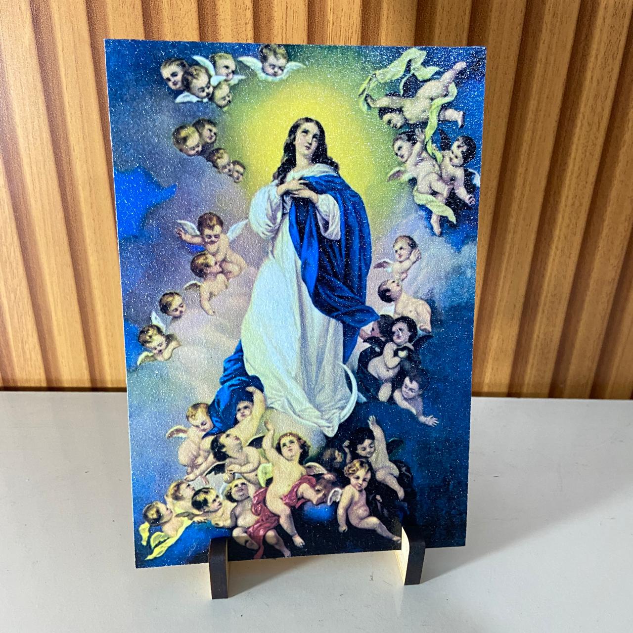 PLAQUINHA DE MESA MDF RESINADO NOSSA SENHORA DA IMACULADA CONCEIÇÃO  19CM x 13CM  (1 UNIDADE)