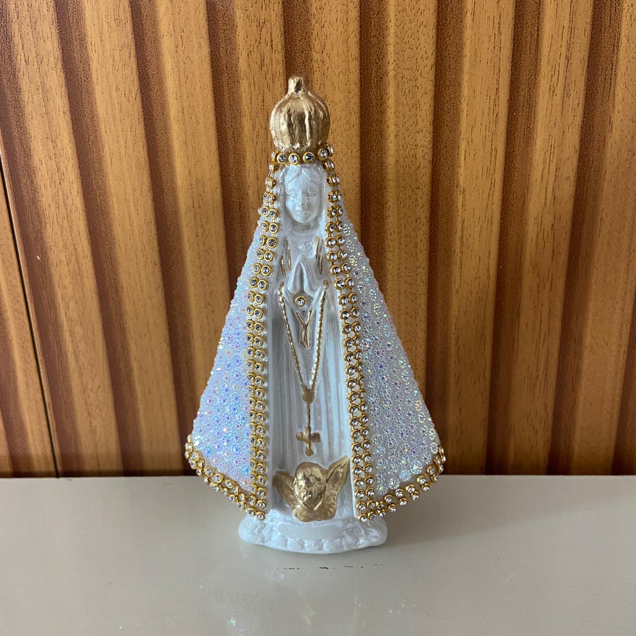 IMAGEM DE GESSO NOSSA SENHORA APARECIDA BRANCA COM STRASS BRANCO 14CM (1 UNIDADE)