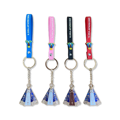 CHAVEIRO LUXO NOSSA SENHORA APARECIDA COM FITA SILICONE CORES SORTIDAS (6 UNIDADES)