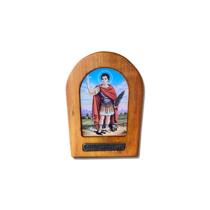 ADORNO DE MESA MADEIRA RESINADA SANTO EXPEDITO 11CM (1 UNIDADE)