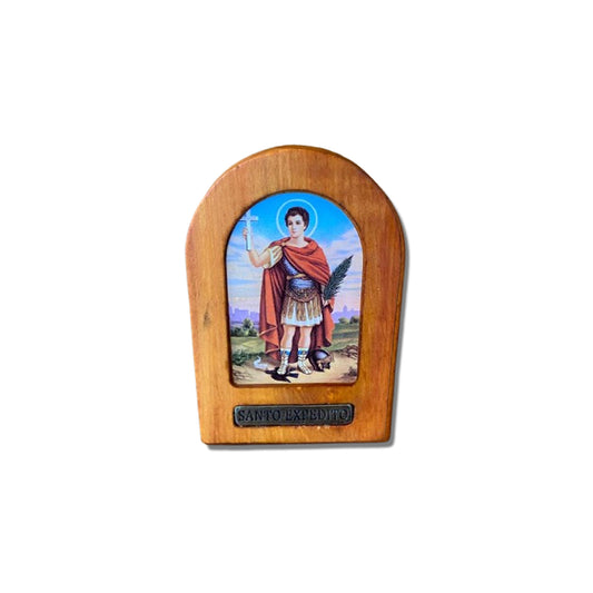 ADORNO DE MESA MADEIRA RESINADA SANTO EXPEDITO 11CM (1 UNIDADE)