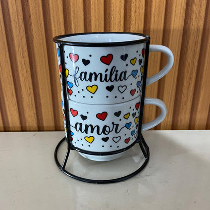 XÍCARA BRANCA EMPILHÁVEL FAMÍLIA E AMOR  ( 2 UNIDADES)