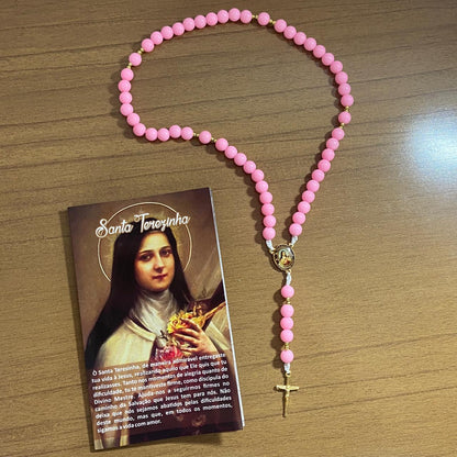 TERÇO PÉROLA ROSA SANTA TERESINHA 8MM (1 UNIDADE)