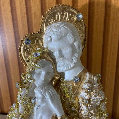 BUSTO DE GESSO SAGRADA FAMÍLIA DECOUPAGE DOURADO 20CM (1 UNIDADE)