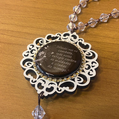 MEDALHÃO DE PORTA RESINADO COM STRASS SÃO MIGUEL (1 UNIDADE)