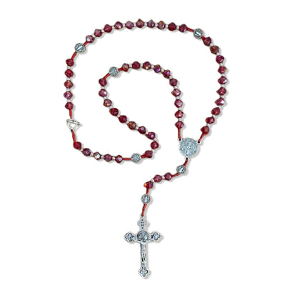 TERÇO CRISTAL MEDALHA DE SÃO BENTO 6MM VERMELHO (1 UNIDADE)