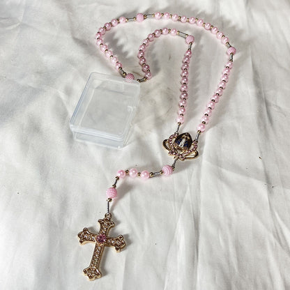 TERÇO DE NOIVA PÉROLA ROSA NOSSA SENHORA APARECIDA 08MM (1 UNIDADE)