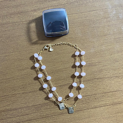 PULSEIRA ESCAPULARIO CRISTAL ROSA (3 UNIDADES)