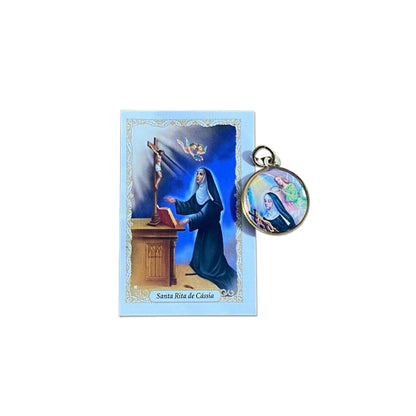 MEDALHA DUPLA FACE SANTA RITA DE CÁSSIA (12 UNIDADES)