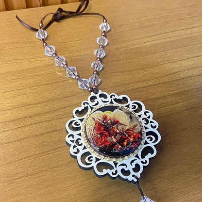 MEDALHÃO DE PORTA RESINADO COM STRASS SÃO MIGUEL (1 UNIDADE)