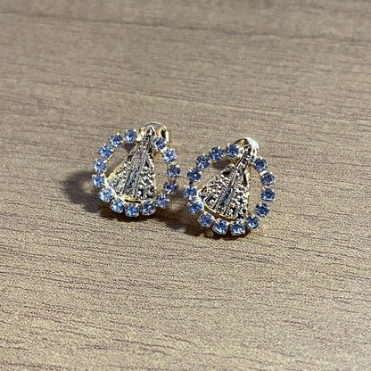 PAR BRINCOS DOURADOS NOSSA SENHORA APARECIDA COM STRASS BRANCO (1 UNIDADE)
