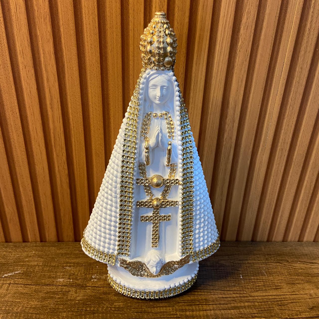 IMAGEM DE GESSO NOSSA SENHORA APARECIDA BRANCA COM STRASS 31CM (1 UNIDADE)