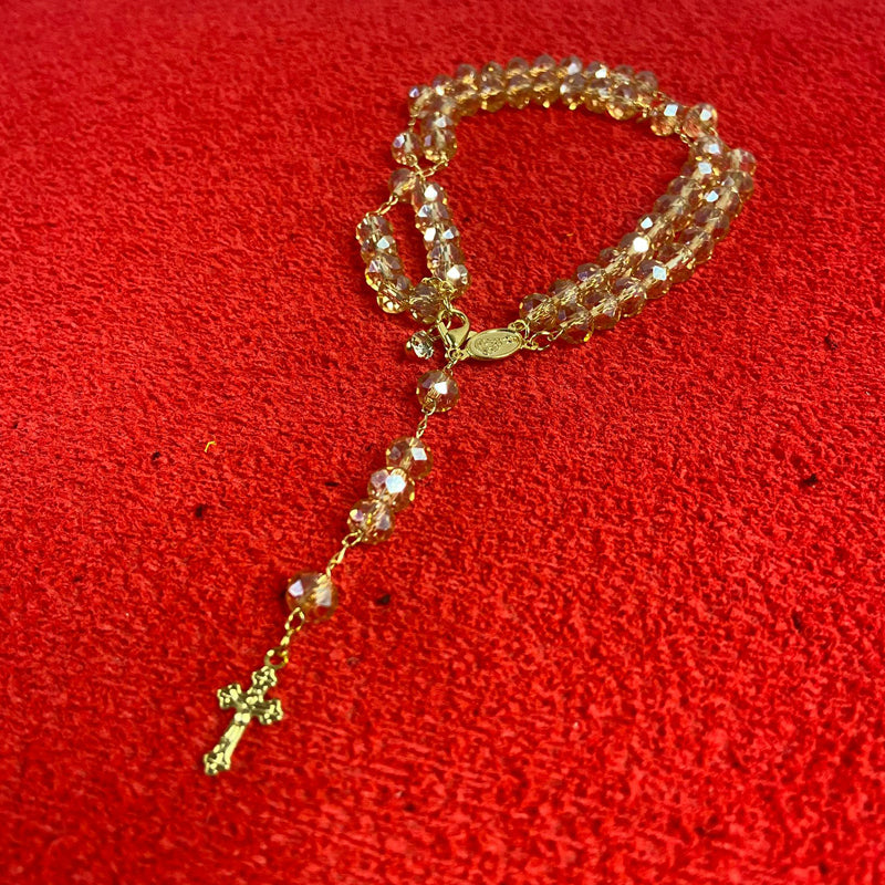TERÇO PULSEIRA CRISTAL BEGE TRANSPARENTE (3 UNIDADES)