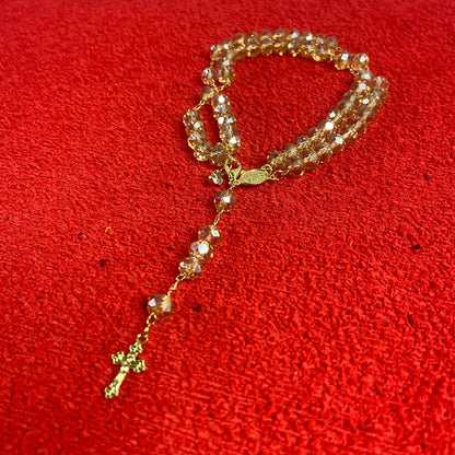 TERÇO PULSEIRA CRISTAL BEGE TRANSPARENTE (3 UNIDADES)