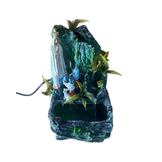 FONTE DE RESINA NACIONAL VERDE NOSSA SENHORA DE FÁTIMA COM PASTORES 26CM (1 UNIDADE)