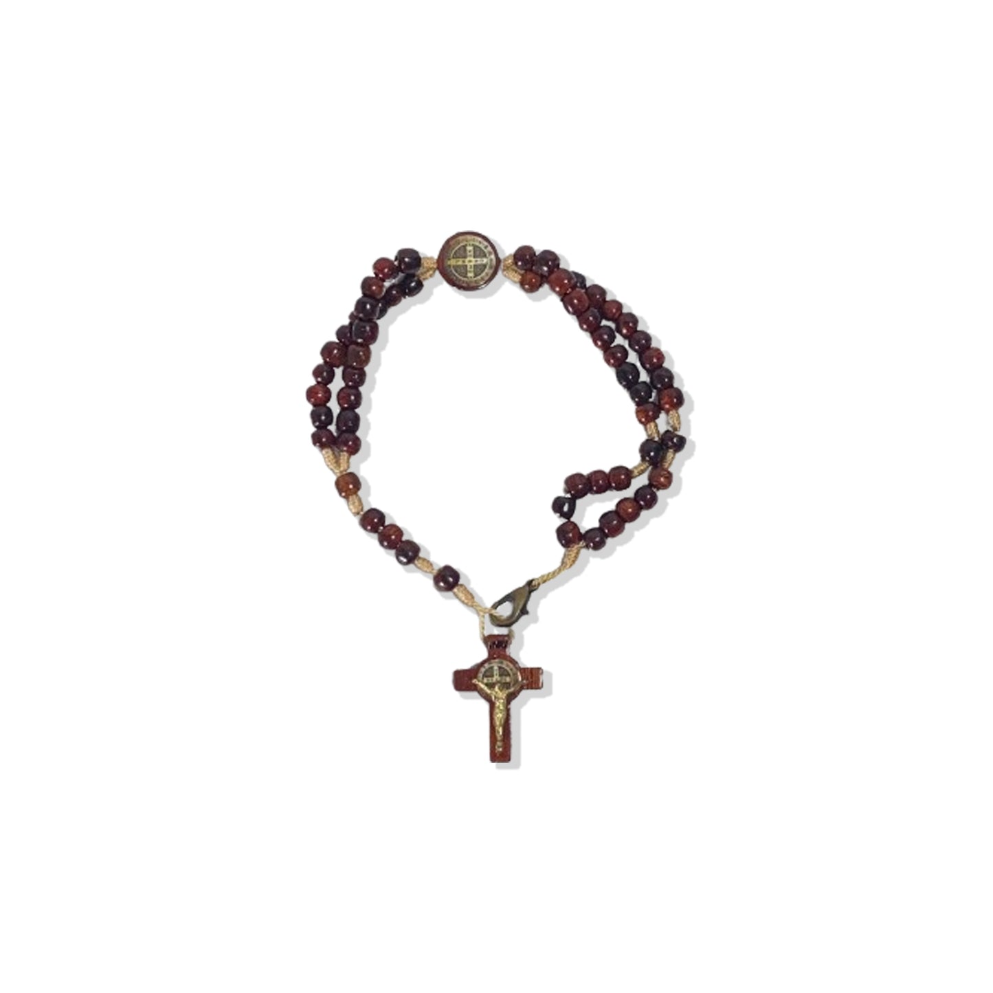 TERÇO PULSEIRA MADEIRA PAU BRASIL SÃO BENTO  (03 UNIDADES)