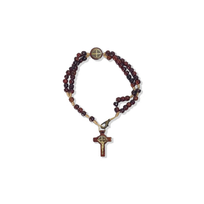 TERÇO PULSEIRA MADEIRA PAU BRASIL SÃO BENTO  (03 UNIDADES)