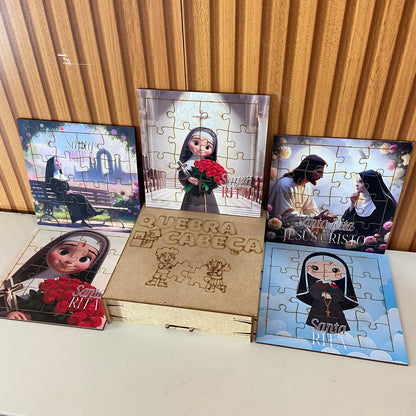KIT QUEBRA CABEÇA INFANTIL MDF SANTA RITA DE CÁSSIA (5 UNIDADE)