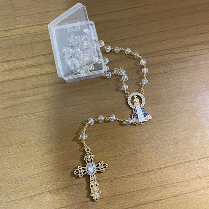 TERÇO DE NOIVA CRISTAL TRANSPARENTE NOSSA SENHORA APARECIDA 06MM (1 UNIDADE)