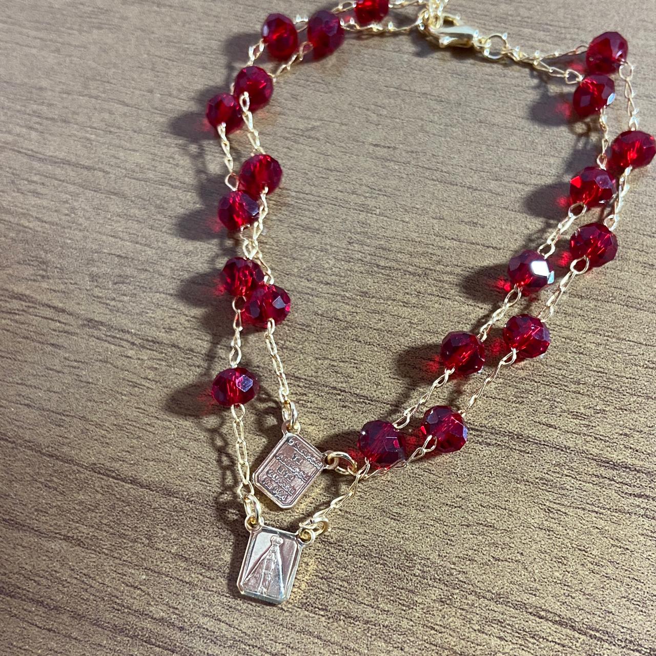 PULSEIRA ESCAPULARIO CRISTAL VERMELHO TRANSPARENTE (3 UNIDADES)