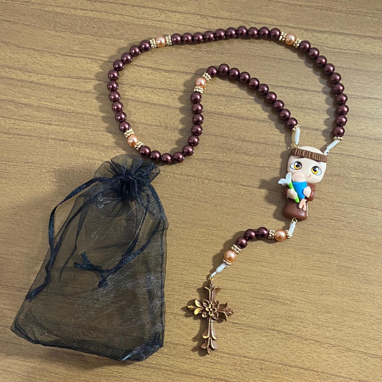 TERÇO PÉROLA MARROM SANTO ANTÔNIO DE BISCUIT (1 UNIDADE)