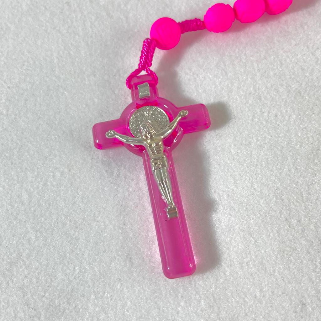 TERÇO CONTA DE ROSAS  ROSA 8MM (6 UNIDADES)