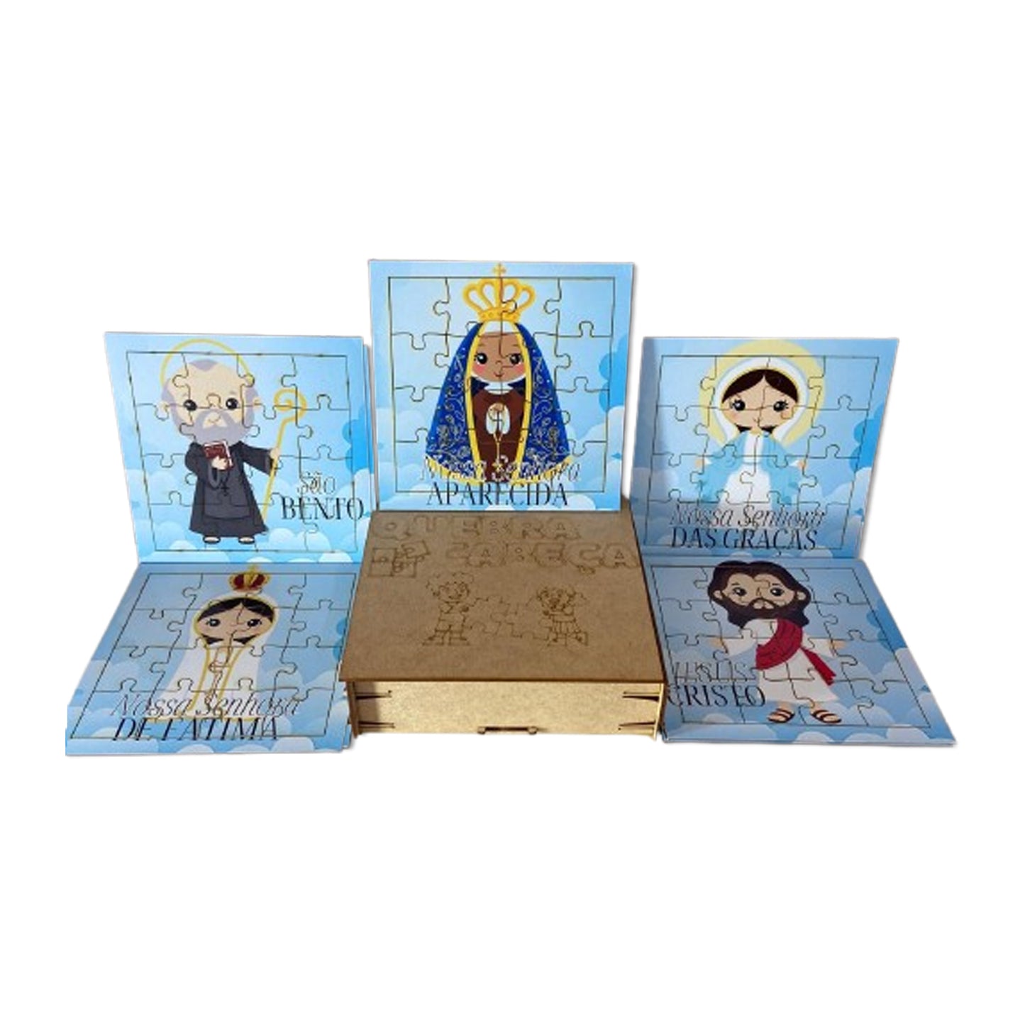 KIT QUEBRA CABEÇA INFANTIL MDF SANTOS SORTIDOS MOD1 (5 UNIDADE)