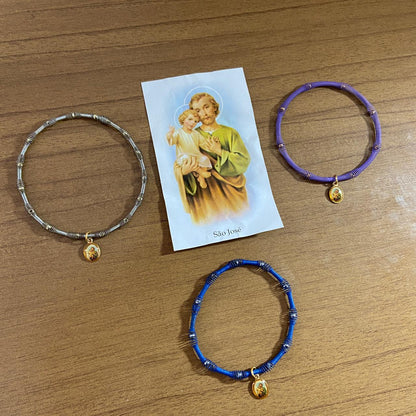 PULSEIRA DE MOLA COM MEDALHA SÃO JOSÉ CORES SORTIDAS  (3 UNIDADES)