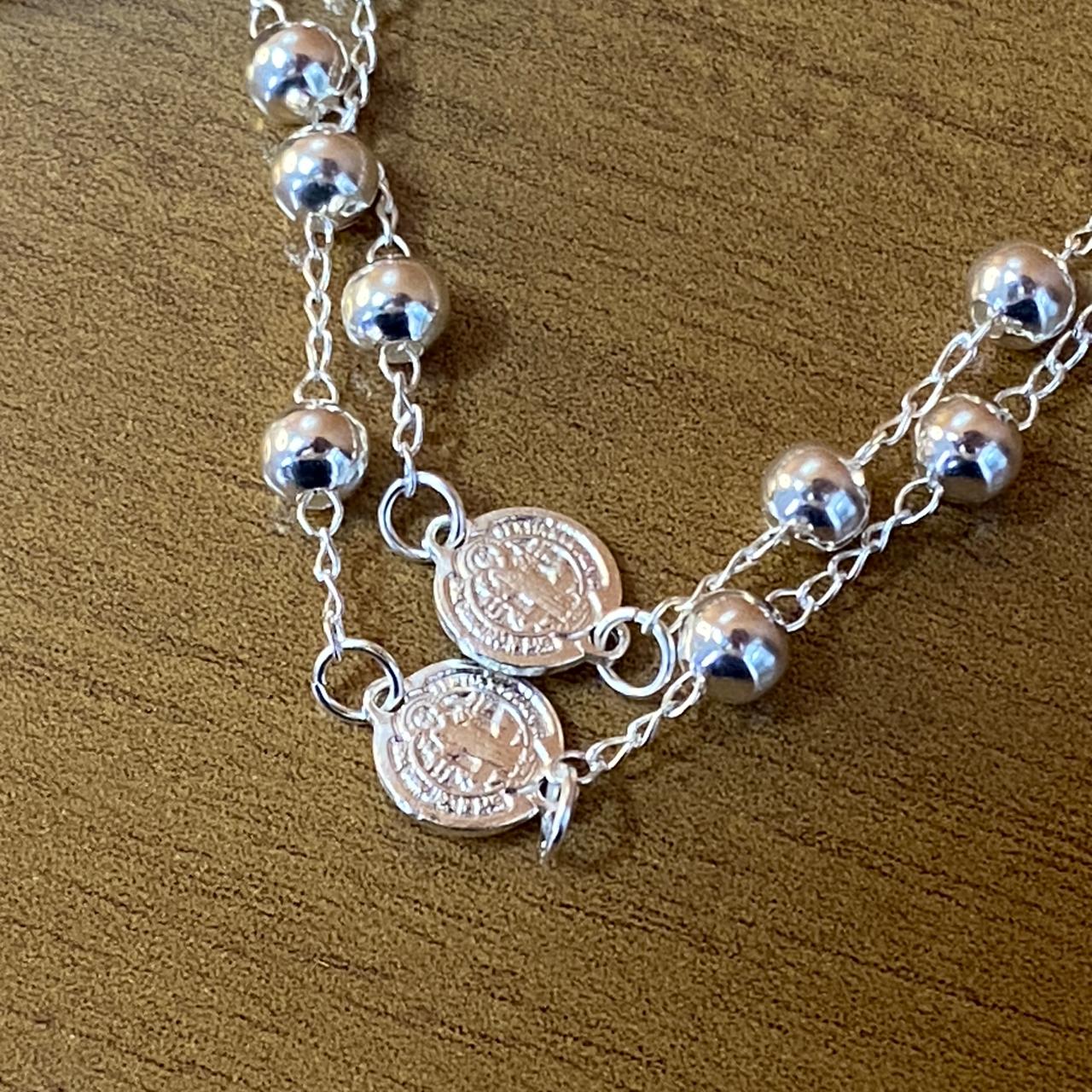 PULSEIRA ESCAPULARIO PRATEADO MEDALHA SÃO BENTO  (3 UNIDADES)