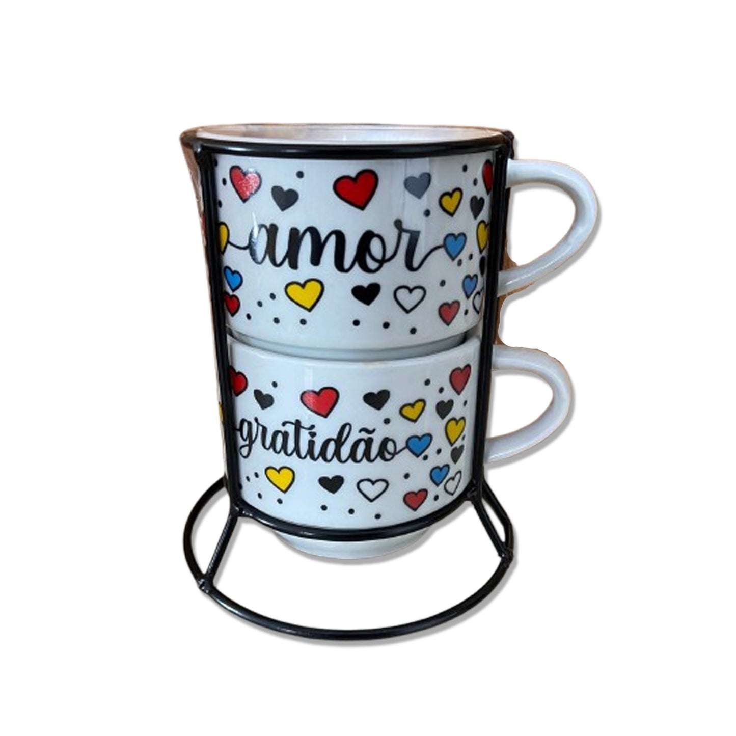 XÍCARA BRANCA EMPILHÁVEL AMOR E GRATIDÃO ( 2 UNIDADES)