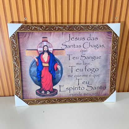 QUADRO COM MOLDURA RESINADO SANTAS CHAGAS DE JESUS 35CMX44CM (1 UNIDADE)