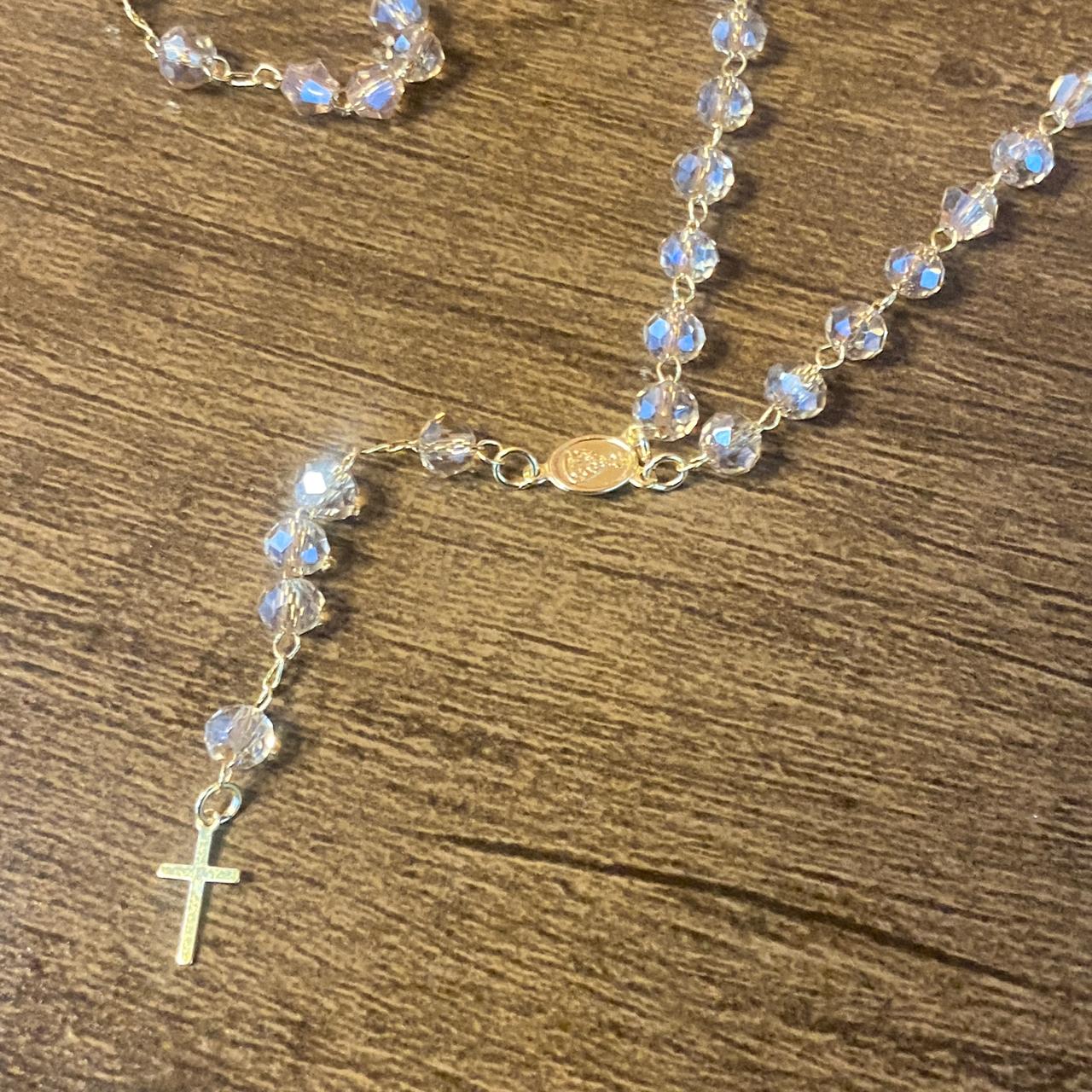 TERÇO CRISTAL NOSSA SENHORA APARECIDA BEGE TRANSPARENTE 06MM  (3 UNIDADES)