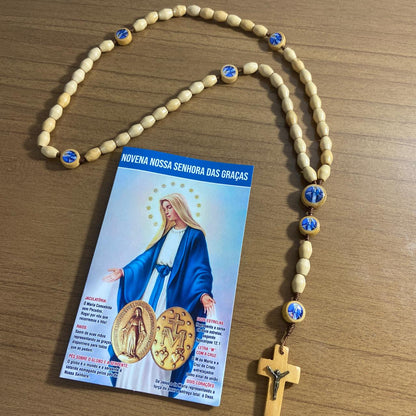 TERÇO DE MADEIRA NOSSA SENHORA DAS GRAÇAS 7 MEDALHAS 08MM (3 UNIDADES)