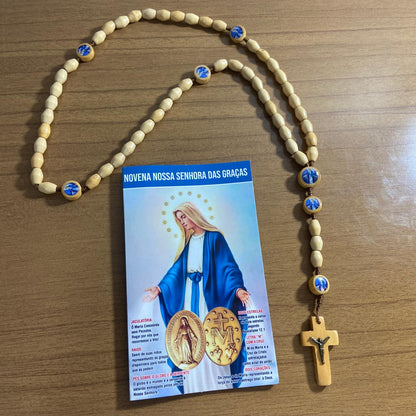 TERÇO DE MADEIRA NOSSA SENHORA DAS GRAÇAS 7 MEDALHAS 08MM (3 UNIDADES)