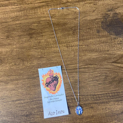 CORRENTE INOX COM MEDALHA RESINADA NOSSA SENHORA DAS GRAÇAS  (3 UNIDADES)